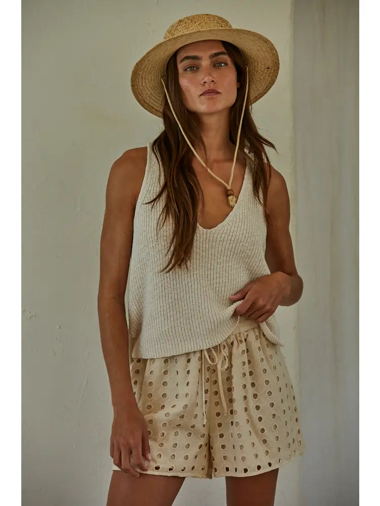 Knit Sweater Cotton V-Neck Sleeveless Tank Top
