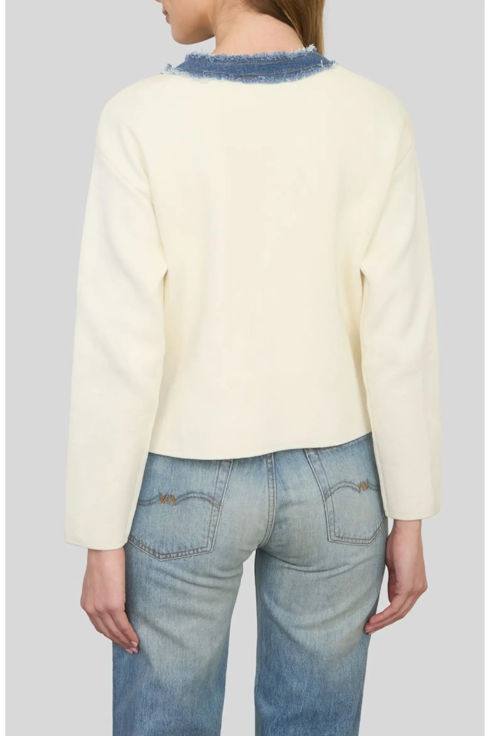 Frayed Denim Trim Knit Jacket