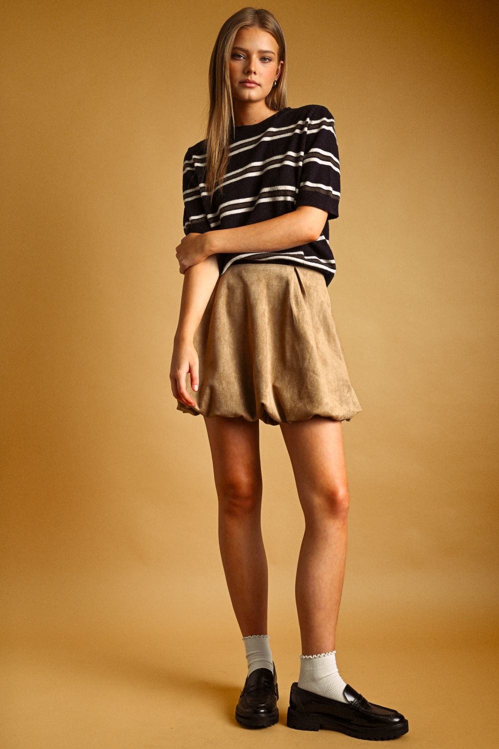 Stripe Pattern Short Sleeve Knit Top