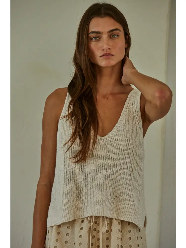 Knit Sweater Cotton V-Neck Sleeveless Tank Top