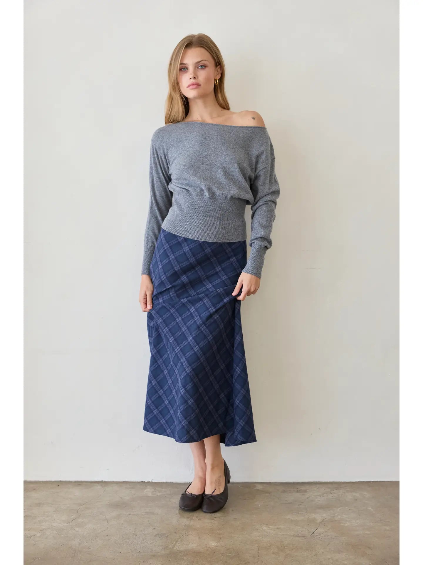 Sandra Plaid Flowy Midi Skirt