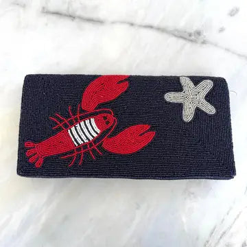 Lobster and Star Fold Over Beaded Clutch