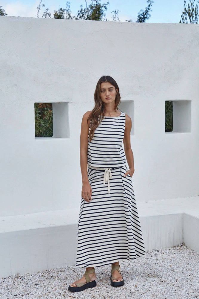 Knit Cotton Striped Round Neck Sleeveless Top