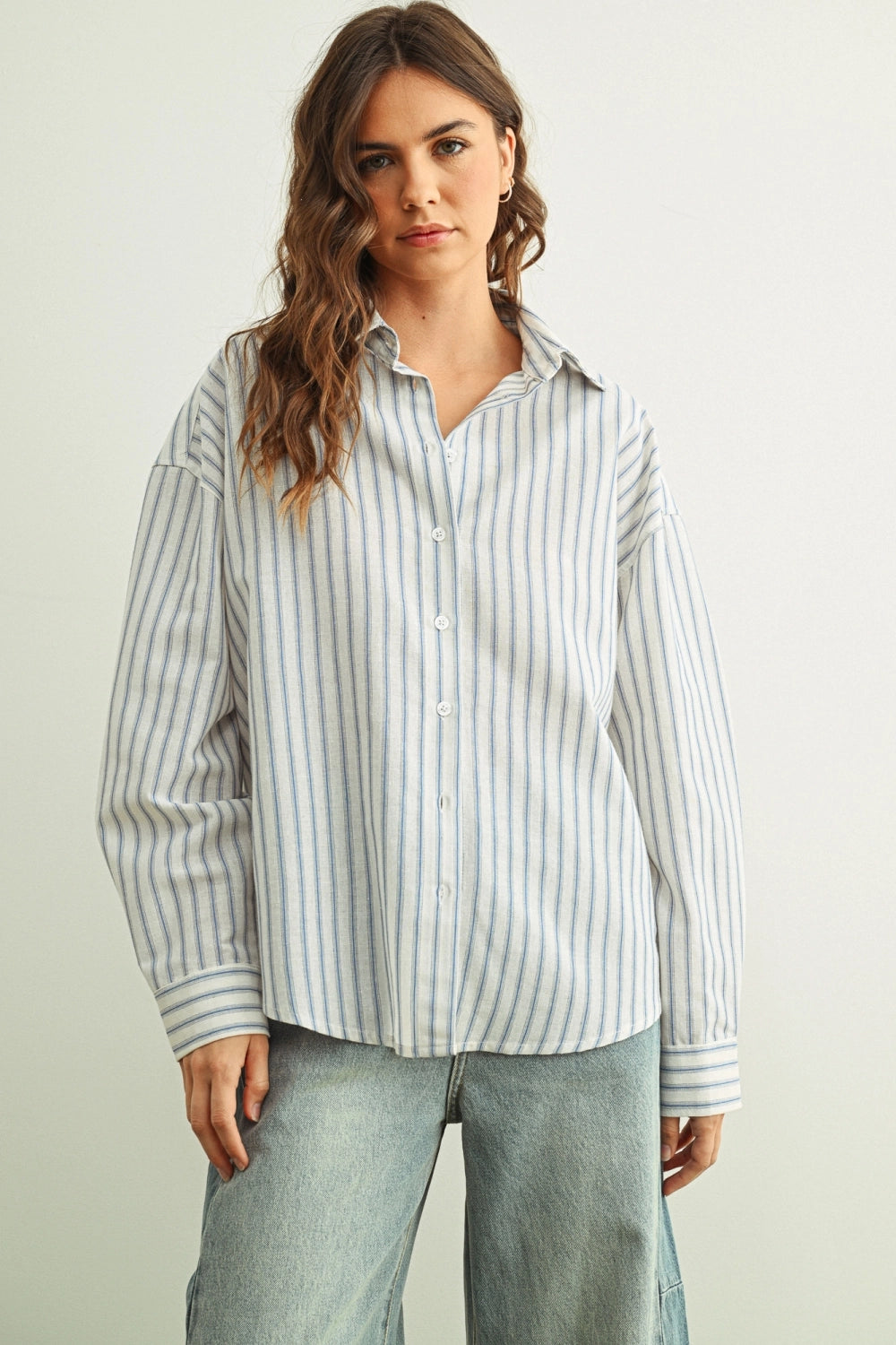 Striped Button Front Long Sleeve Shirts