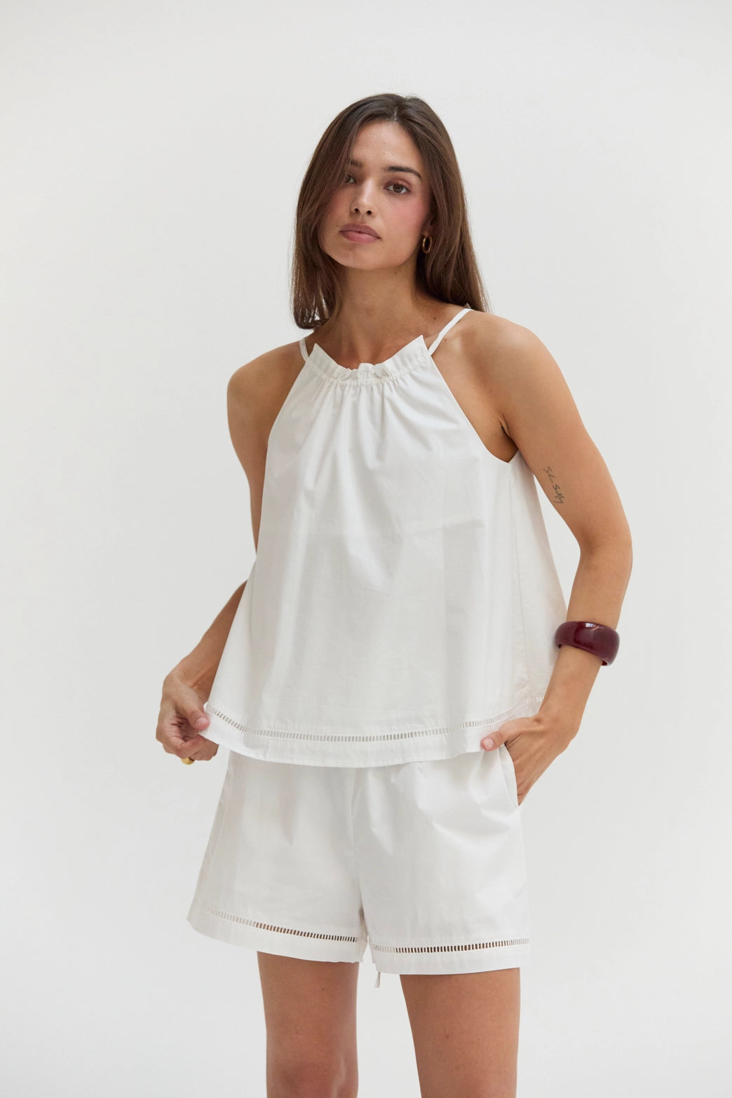 Reese Poplin Lattice Trim Shorts
