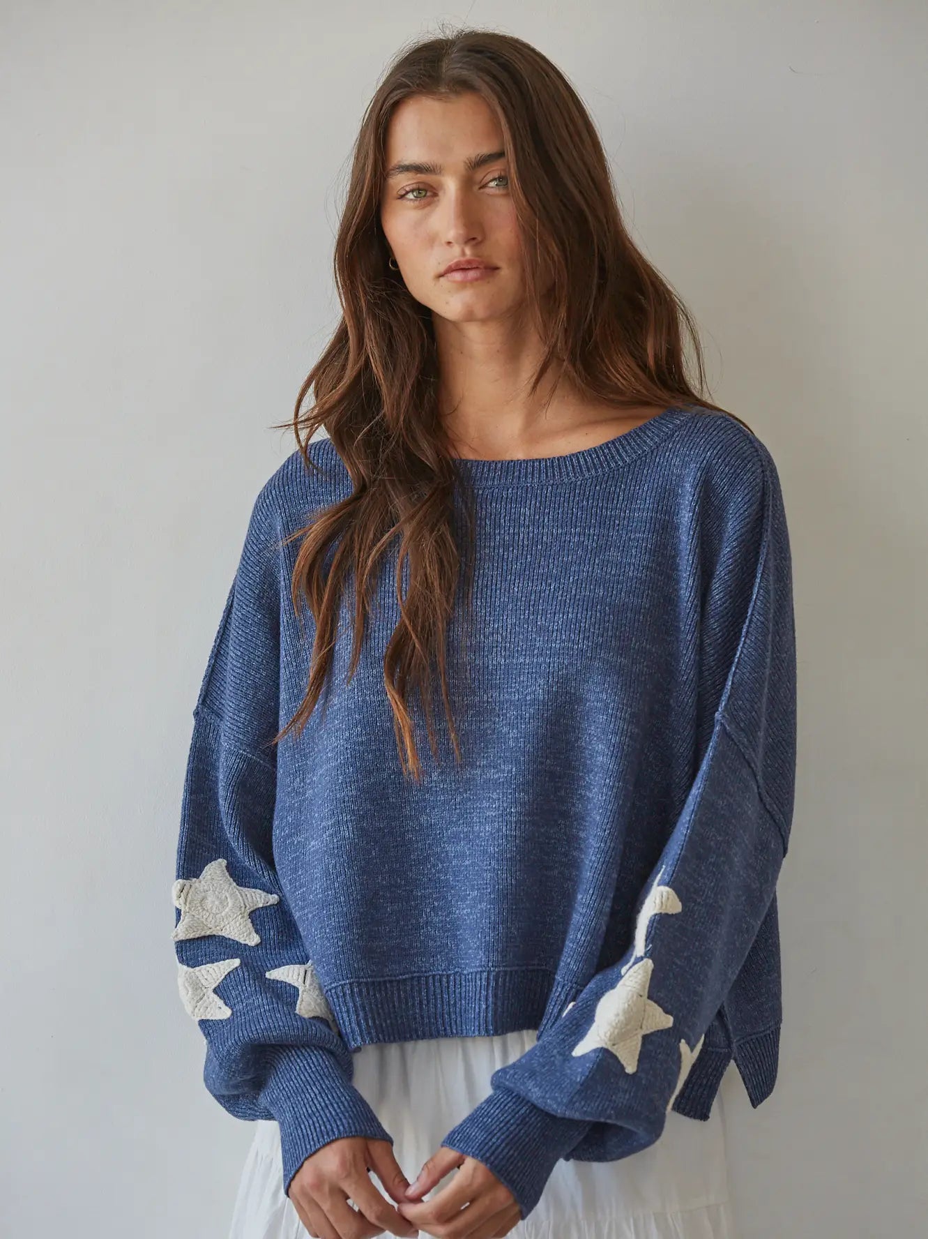 Knit Sweater Pullover with Star Patches