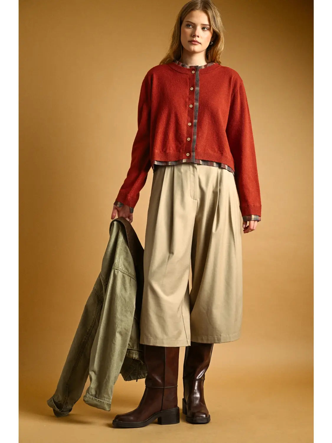 Plaid Contrasted Button Front Cardigan