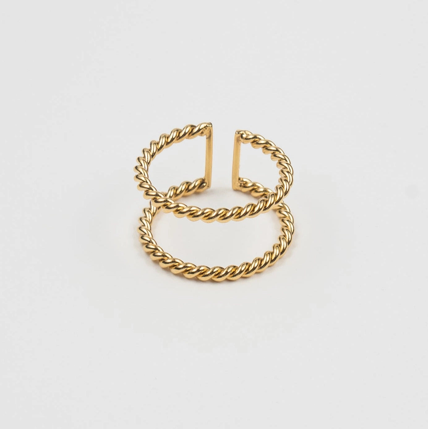 Waterproof Gold Twisted Double Ring