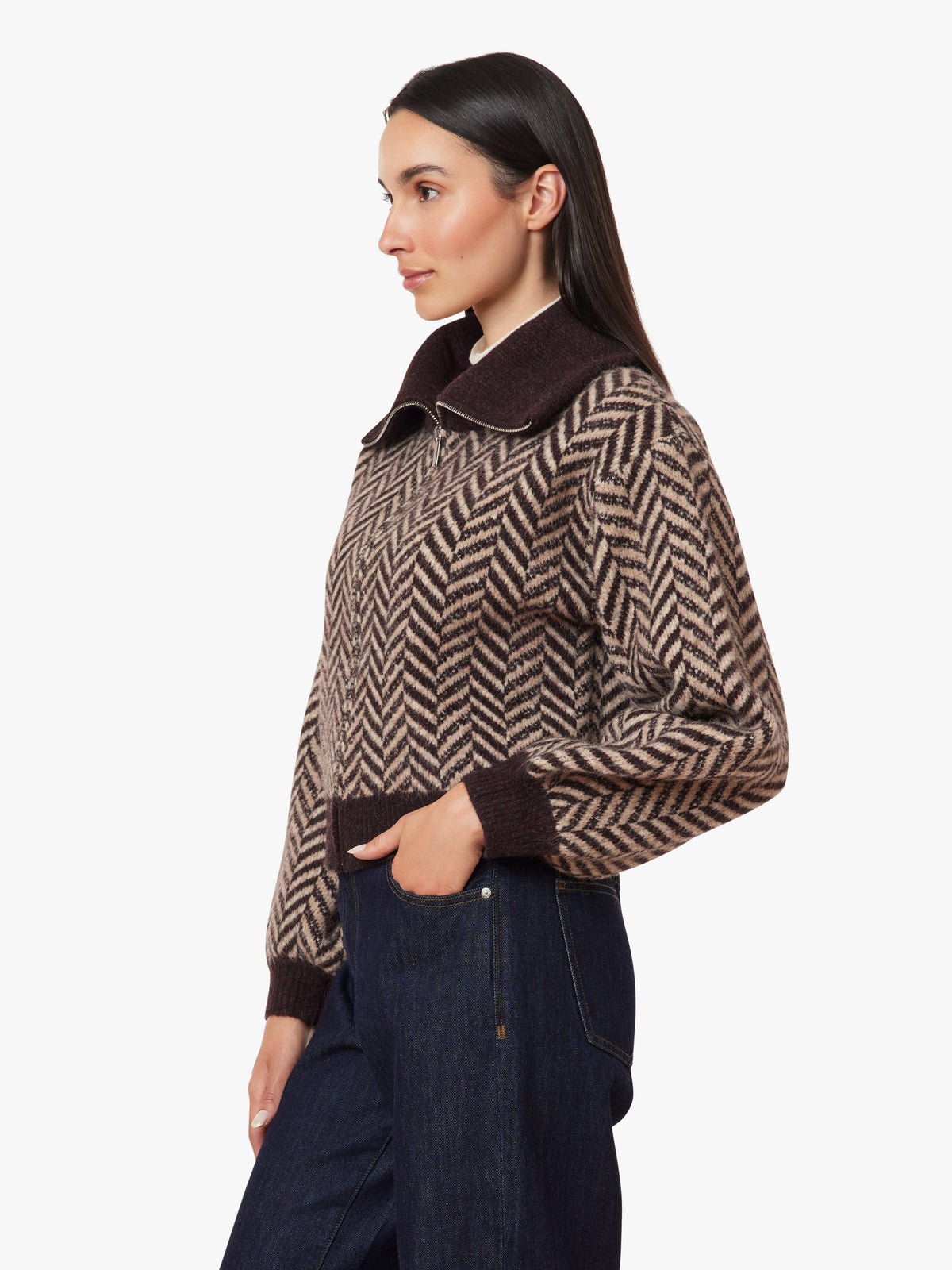 Herringbone Zip Front Cardigan